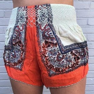 Free People High Waist Shorts - Orange and Cream